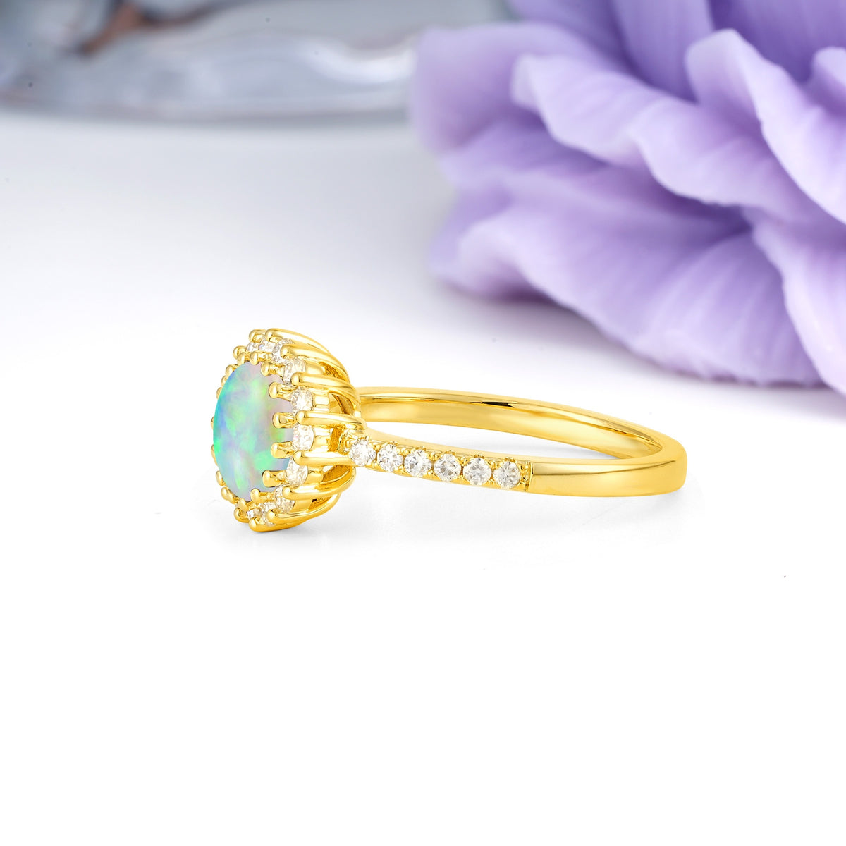 Luxurious and Unique 16 Prong Round Cut Fire Opal Engagement Ring - Additional view
