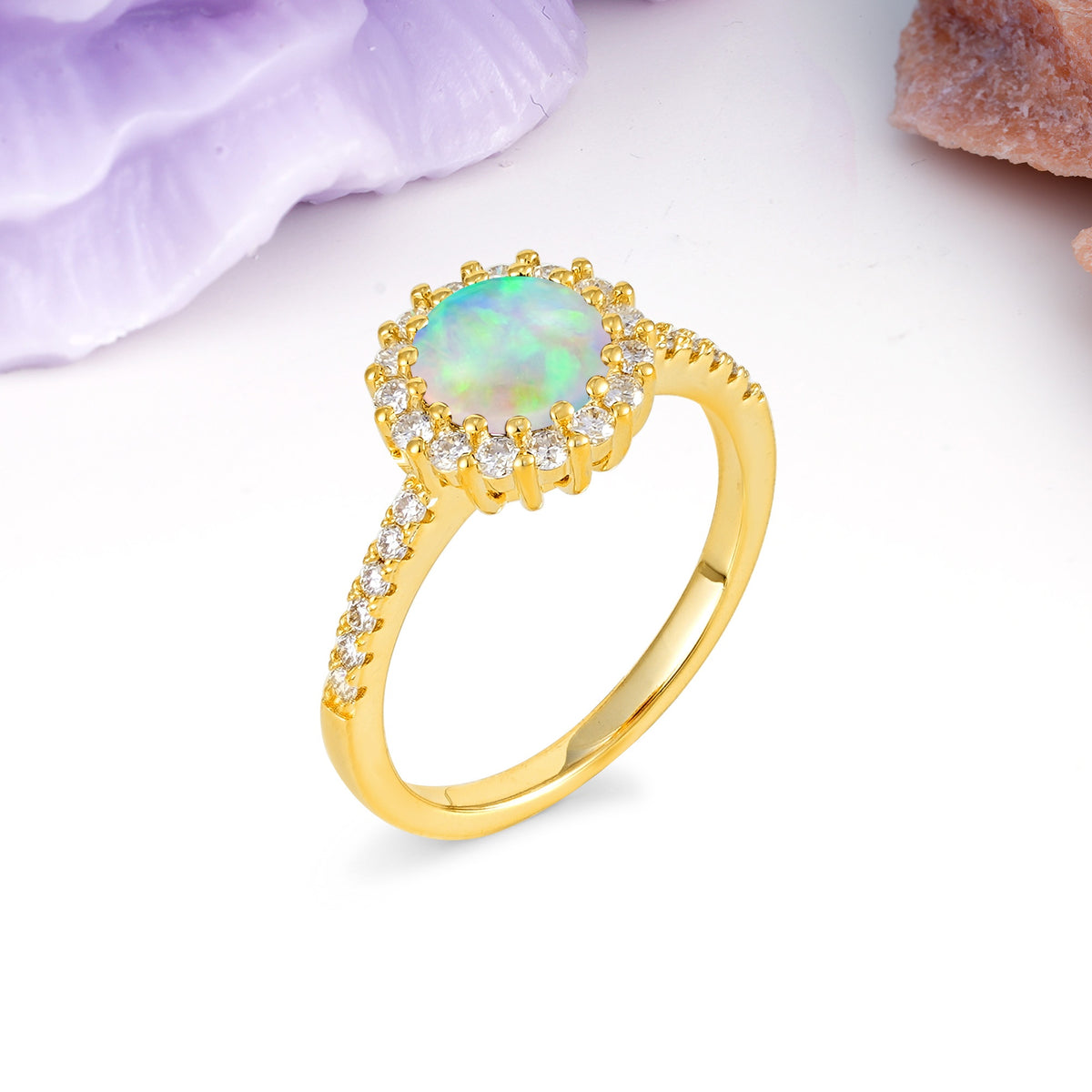 Luxurious and Unique 16 Prong Round Cut Fire Opal Engagement Ring - Additional view