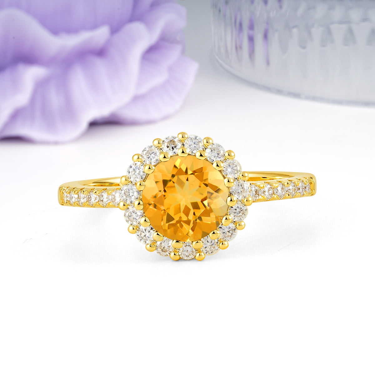 Luxurious and Unique 16 Prong Round Cut Citrine Engagement Ring - Additional view