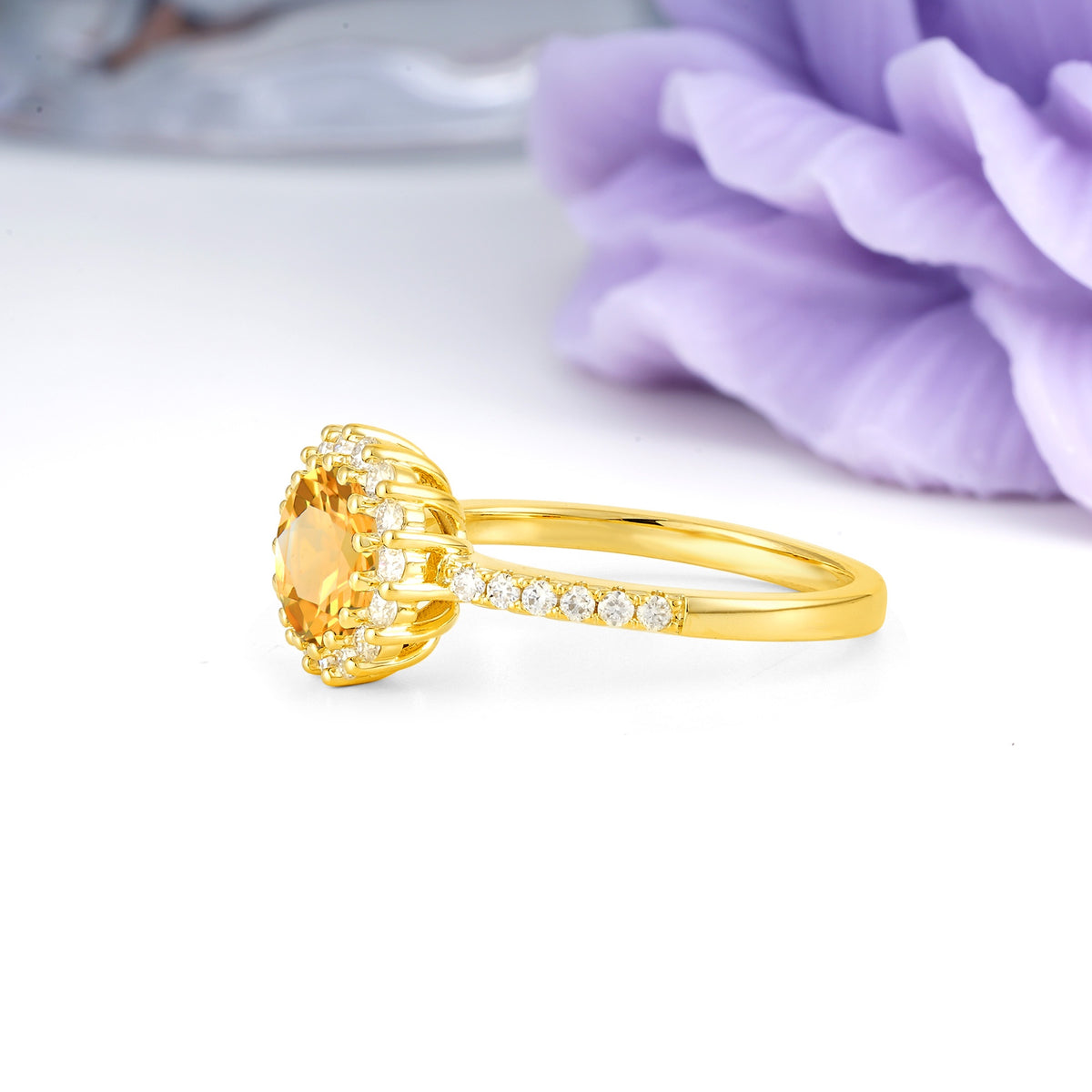 Luxurious and Unique 16 Prong Round Cut Citrine Engagement Ring - Additional view