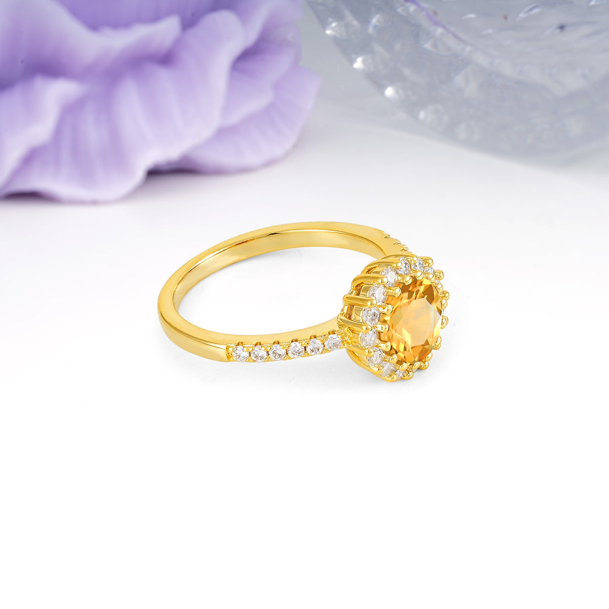 Luxurious and Unique 16 Prong Round Cut Citrine Engagement Ring - Additional view