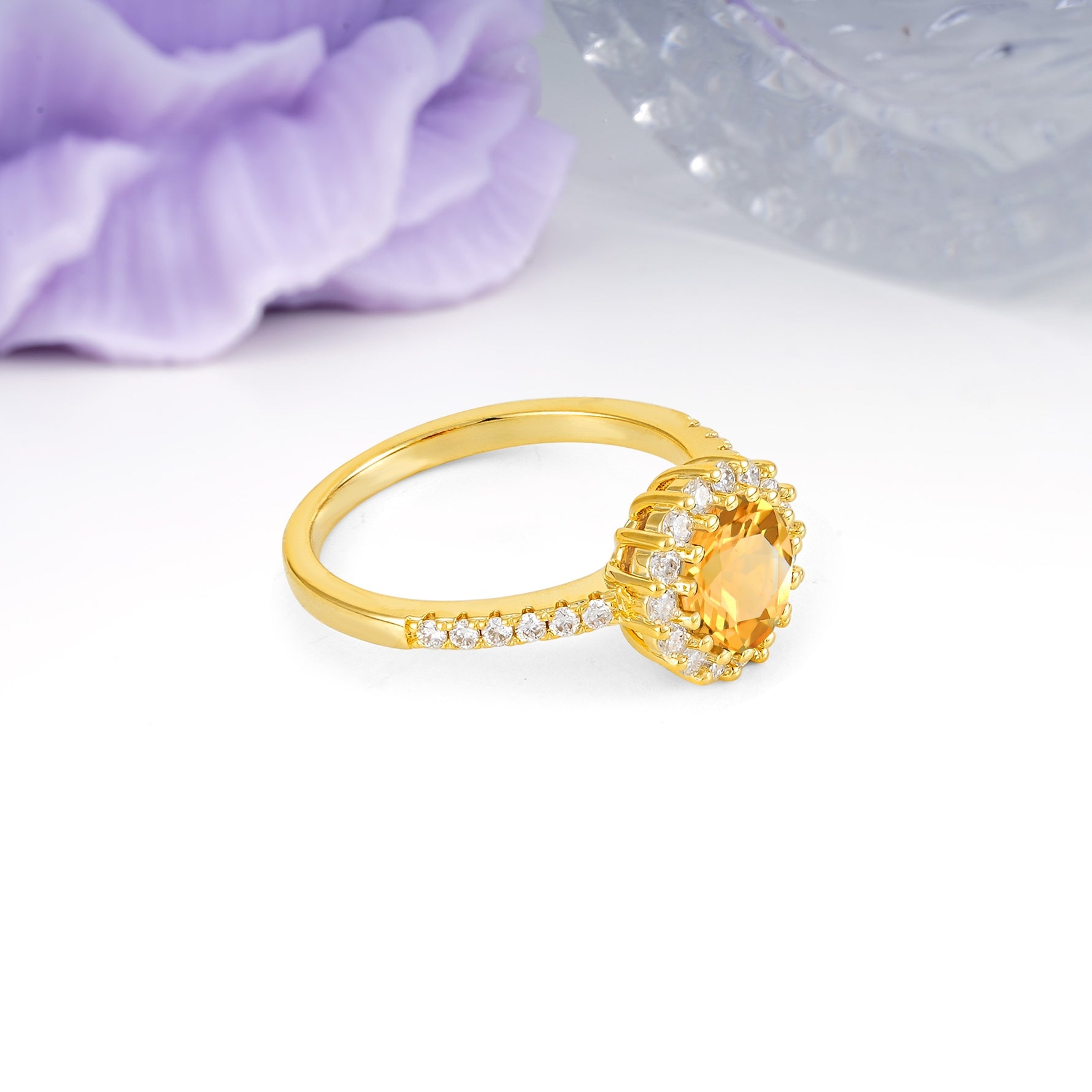 Luxurious and Unique 16 Prong Round Cut Citrine Engagement Ring - Additional view