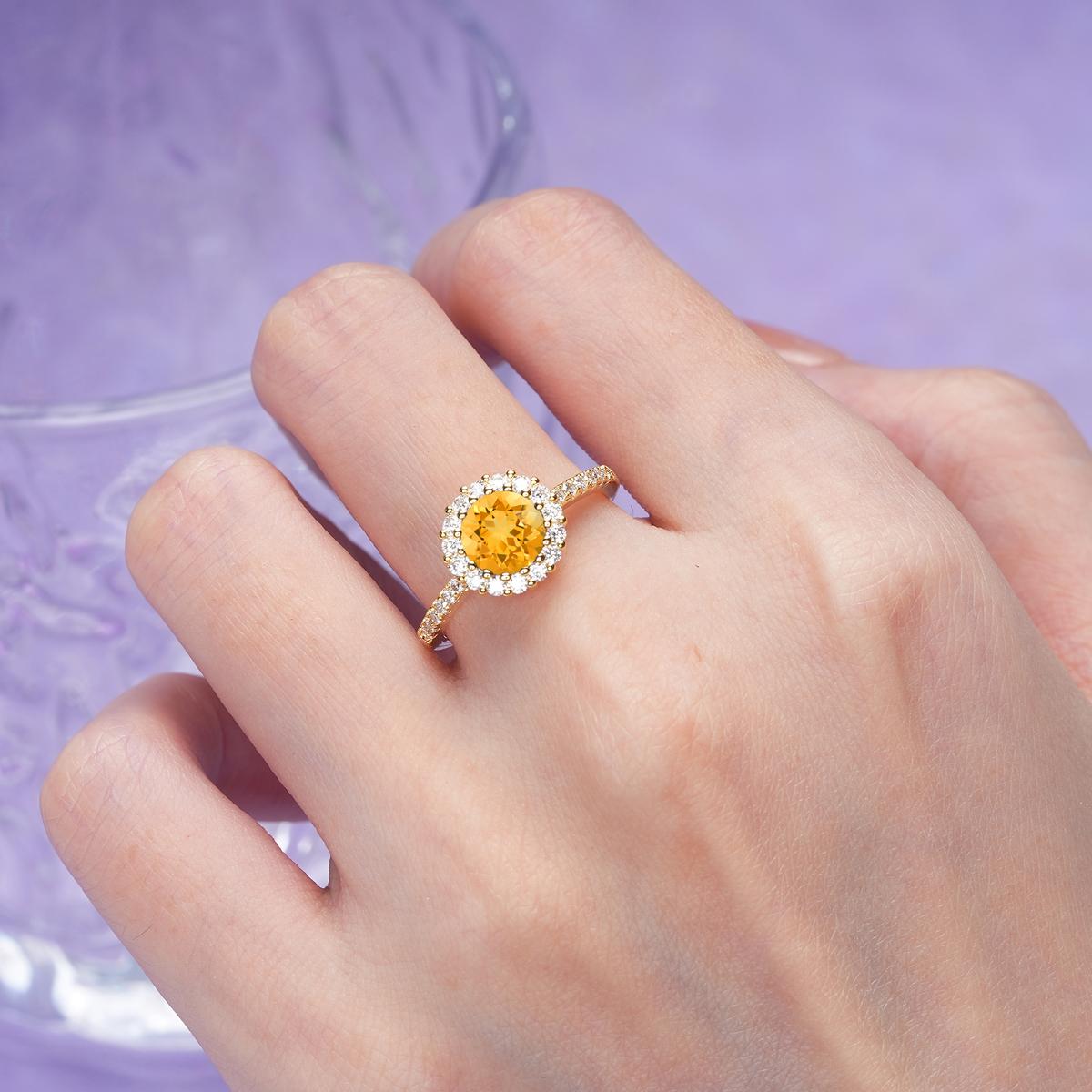 Luxurious and Unique 16 Prong Round Cut Citrine Engagement Ring