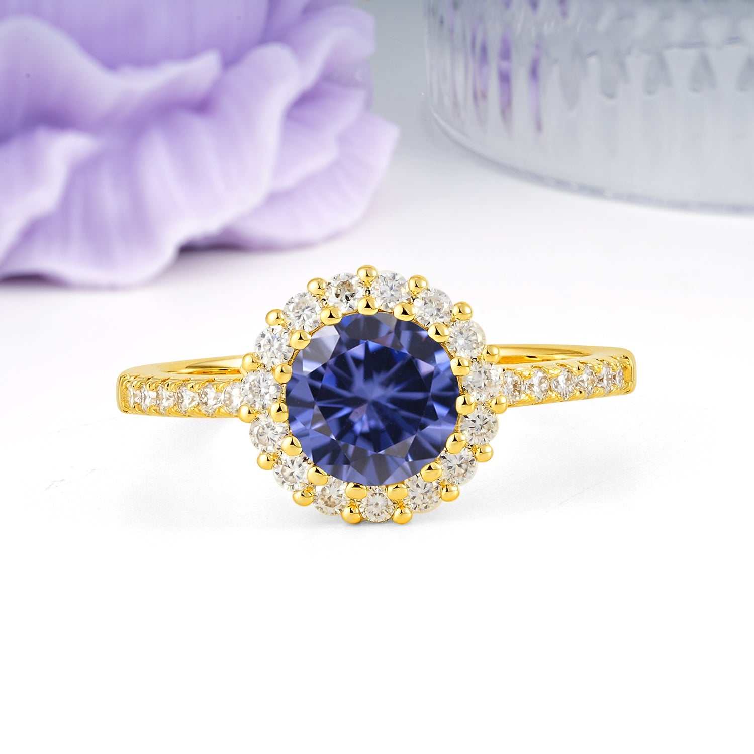 Luxurious and Unique 16 Prong Round Cut Tanzanite Engagement Ring - Additional view