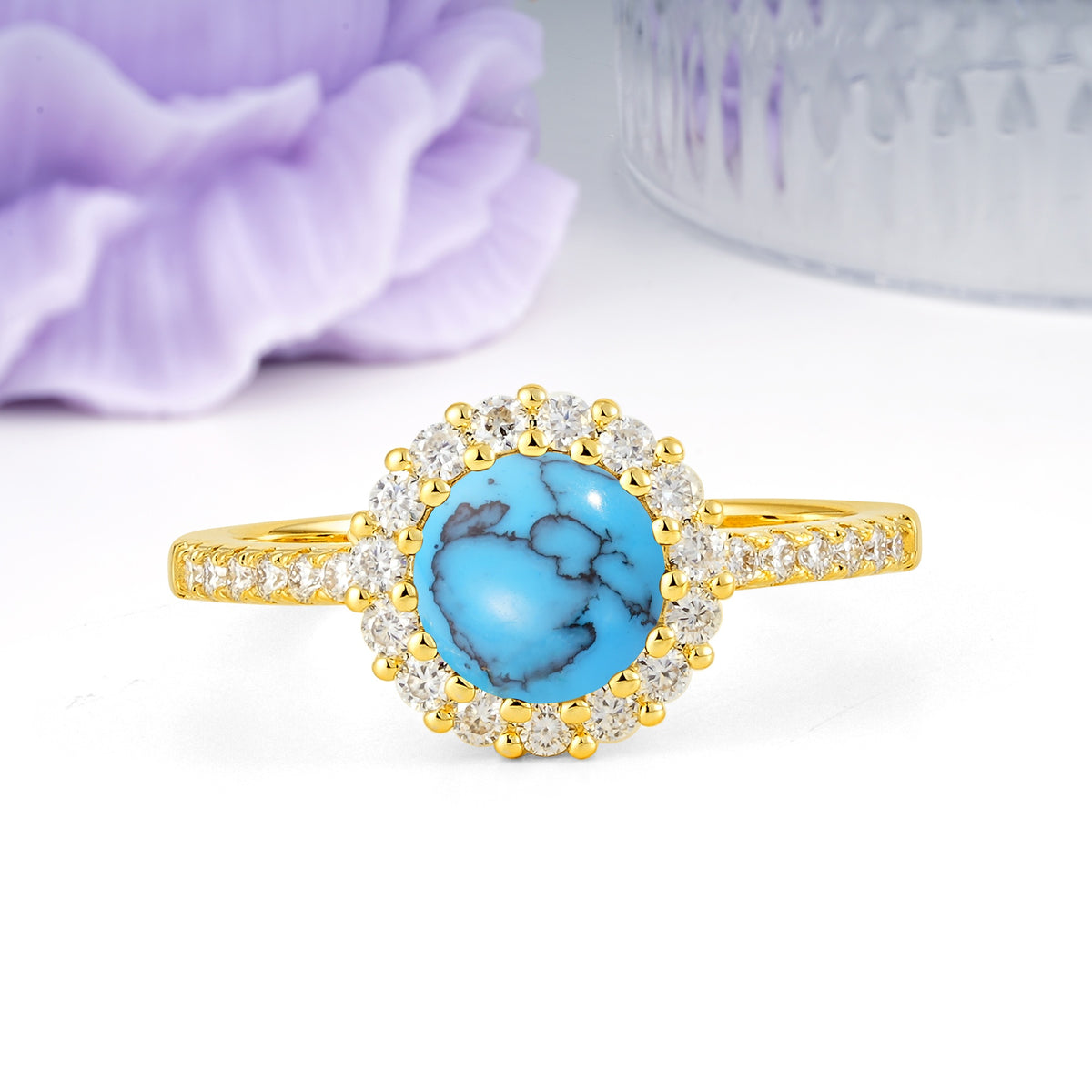 Luxurious and Unique 16 Prong Round Cut Turquoise Engagement Ring - Additional view