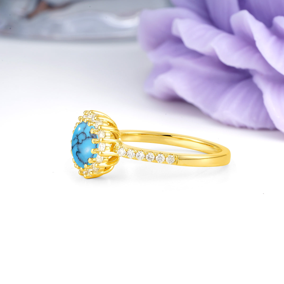 Luxurious and Unique 16 Prong Round Cut Turquoise Engagement Ring - Additional view