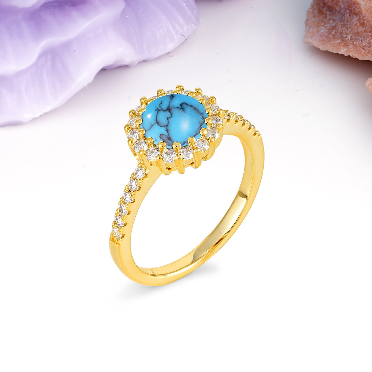 Luxurious and Unique 16 Prong Round Cut Turquoise Engagement Ring - Additional view