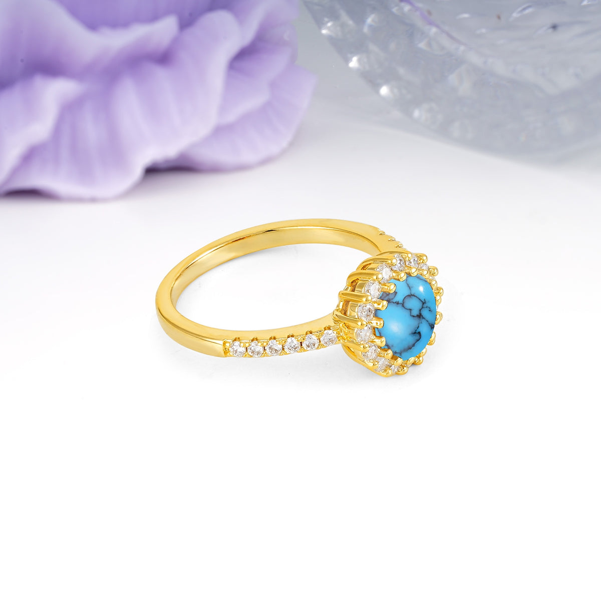 Luxurious and Unique 16 Prong Round Cut Turquoise Engagement Ring - Additional view