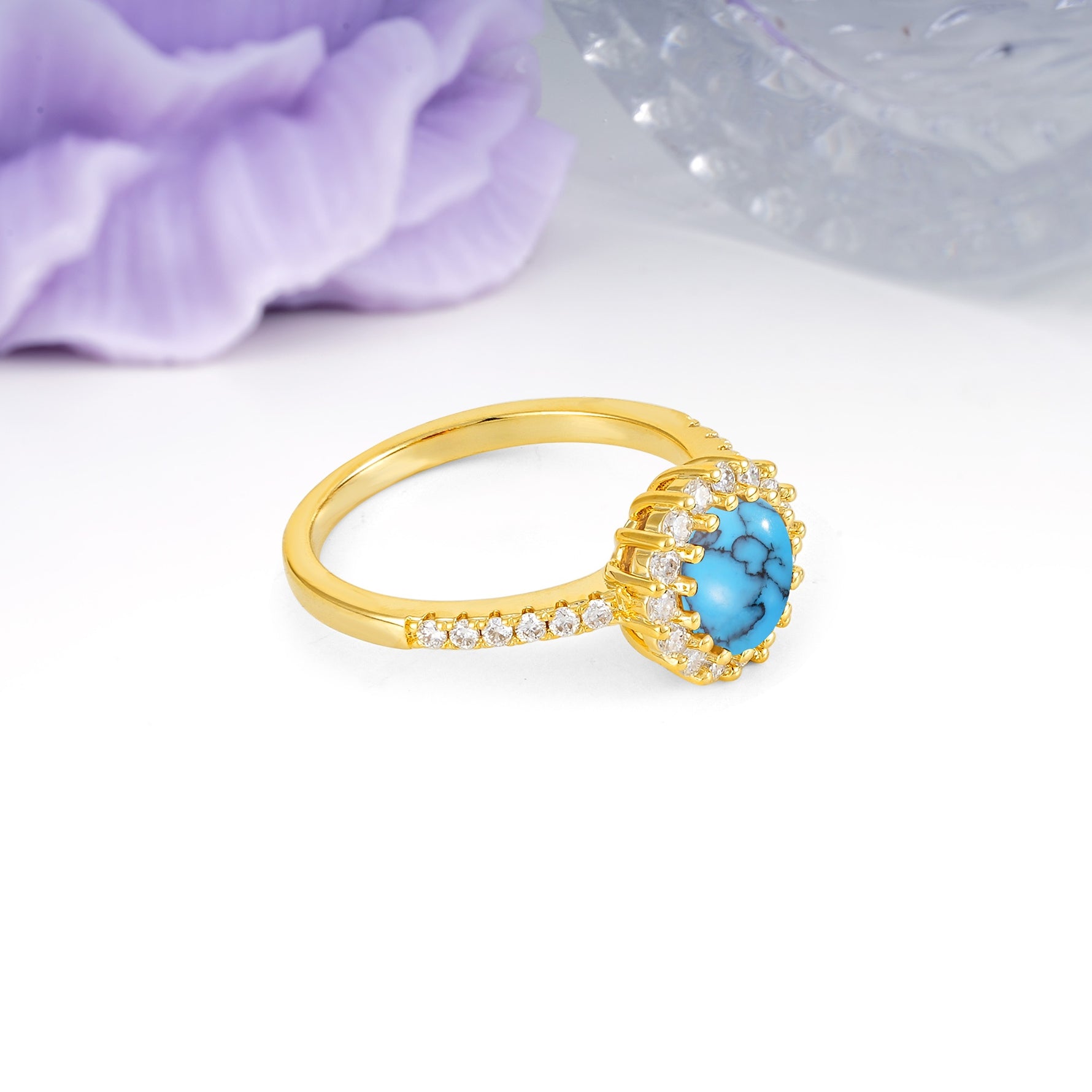 Luxurious and Unique 16 Prong Round Cut Turquoise Engagement Ring - Additional view