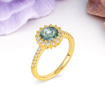 Luxurious and Unique 16 Prong Round Cut Moss Agate Engagement Ring - Additional view
