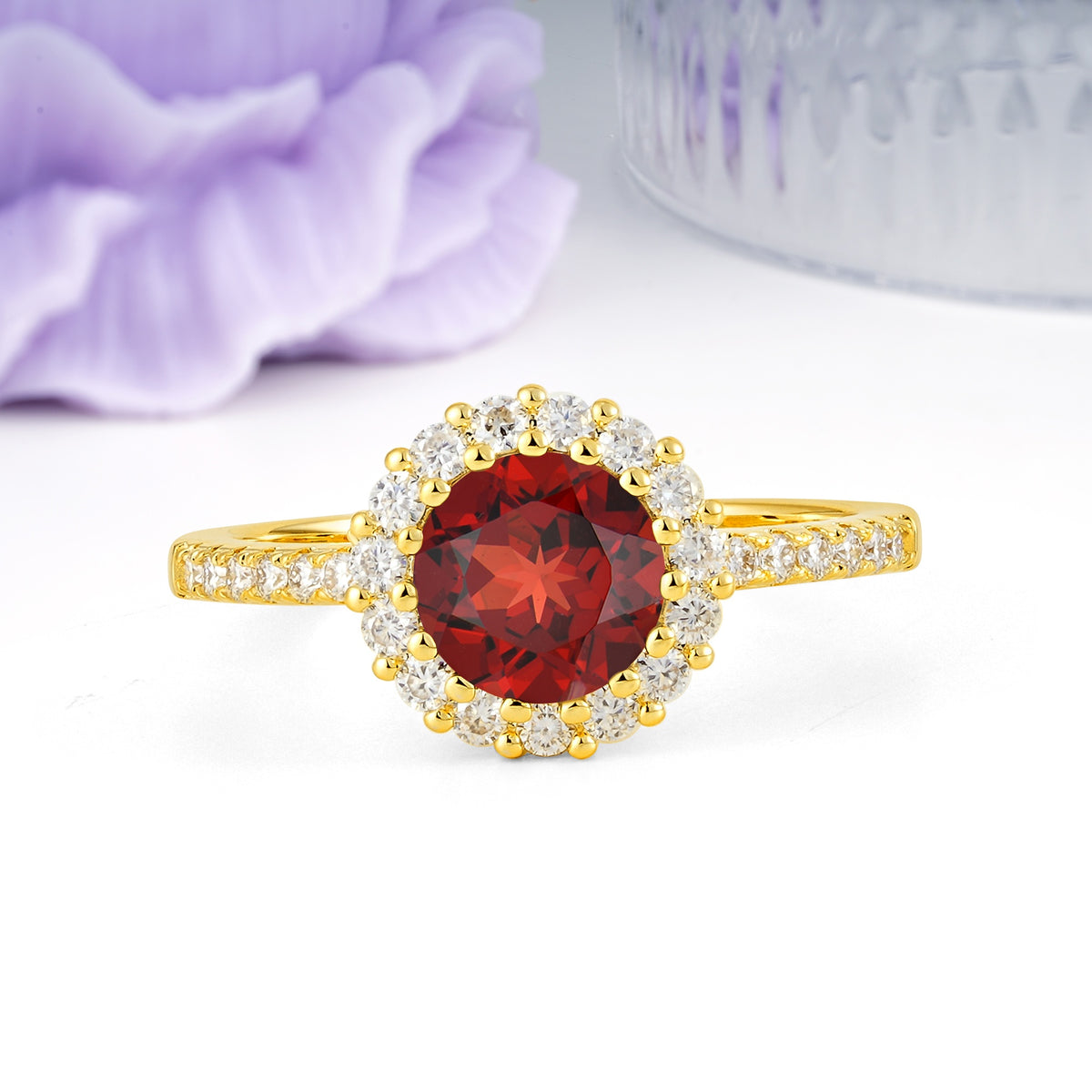Luxurious and Unique 16 Prong Round Cut Garnet Engagement Ring - Additional view