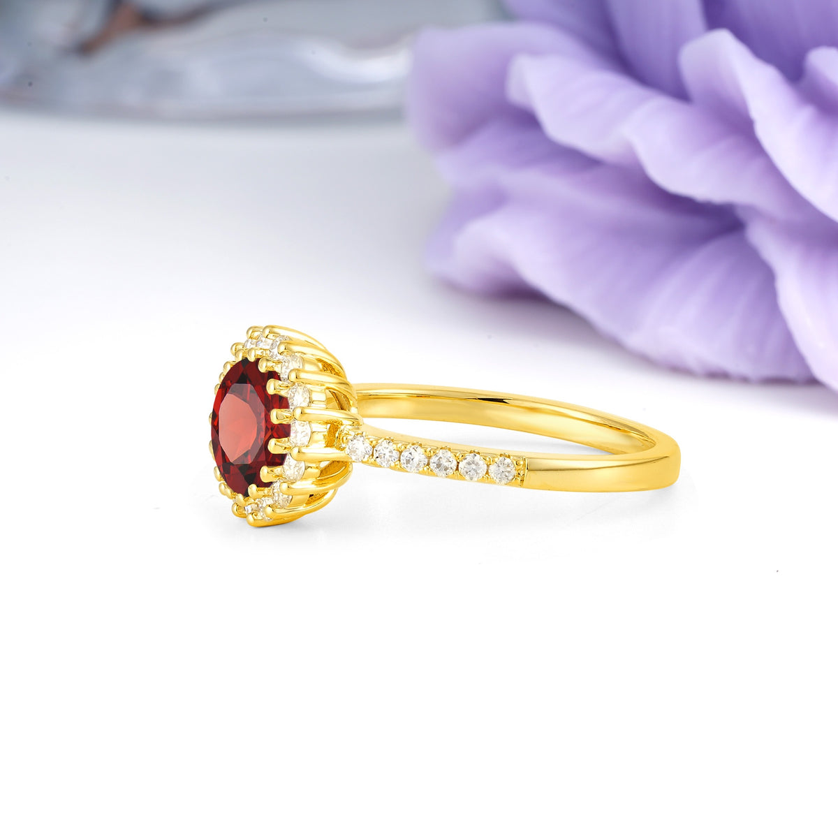 Luxurious and Unique 16 Prong Round Cut Garnet Engagement Ring - Additional view