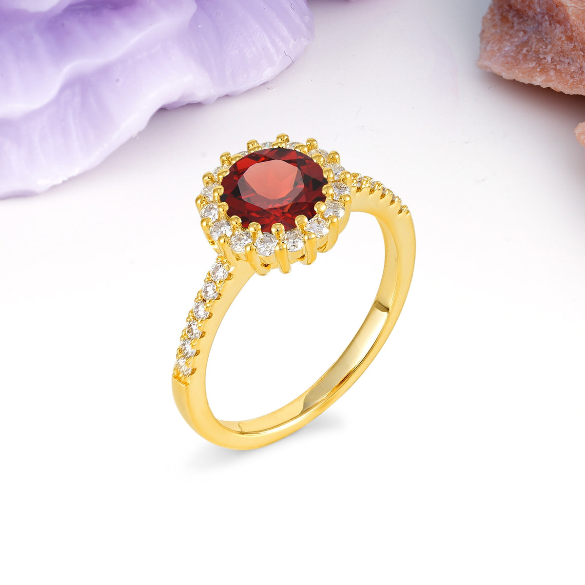 Luxurious and Unique 16 Prong Round Cut Garnet Engagement Ring - Additional view