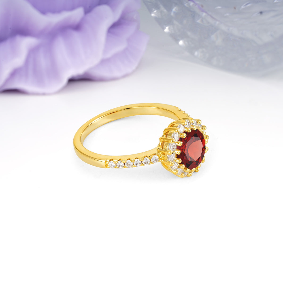 Luxurious and Unique 16 Prong Round Cut Garnet Engagement Ring - Additional view