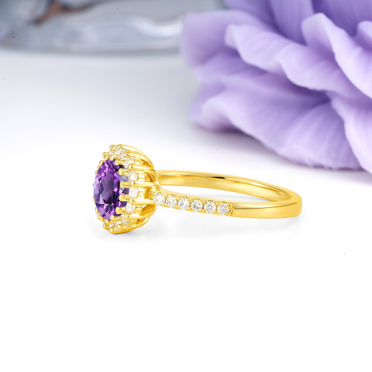 Luxurious and Unique 16 Prong Round Cut Amethyst Engagement Ring - Additional view
