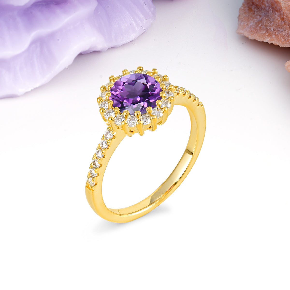 Luxurious and Unique 16 Prong Round Cut Amethyst Engagement Ring - Additional view
