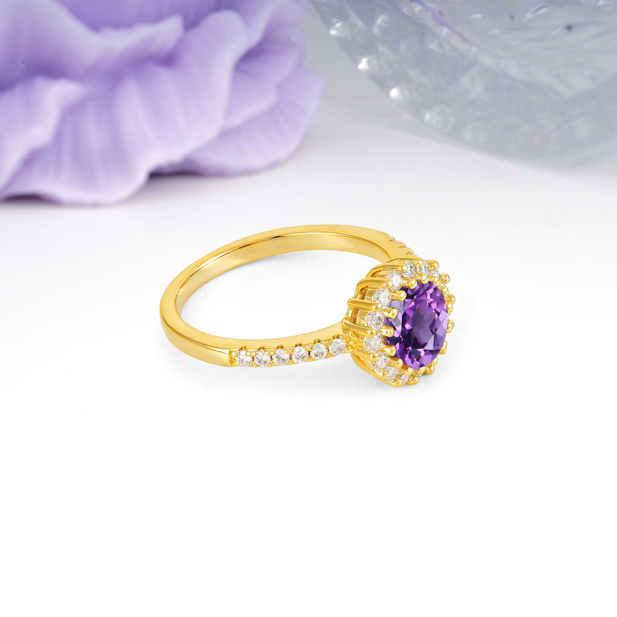 Luxurious and Unique 16 Prong Round Cut Amethyst Engagement Ring - Additional view