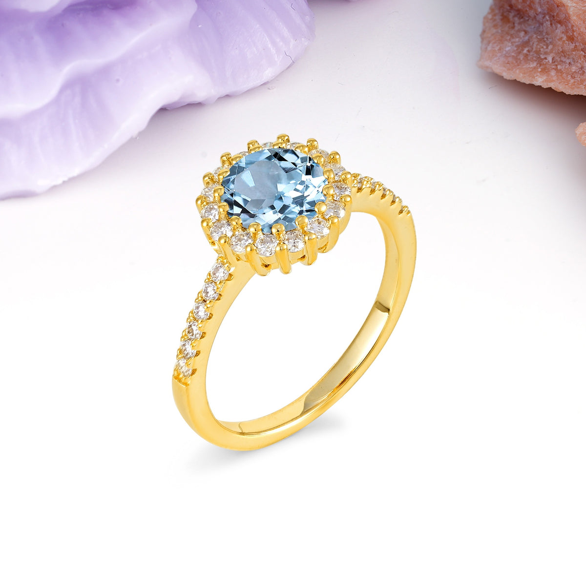 Luxurious and Unique 16 Prong Round Cut Aquamarine Engagement Ring - Additional view
