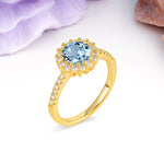 Luxurious and Unique 16 Prong Round Cut Aquamarine Engagement Ring - Additional view