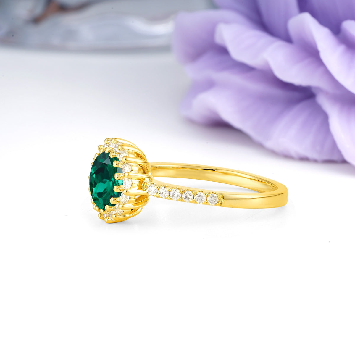 Luxurious and Unique 16 Prong Round Cut Emerald Engagement Ring - Additional view