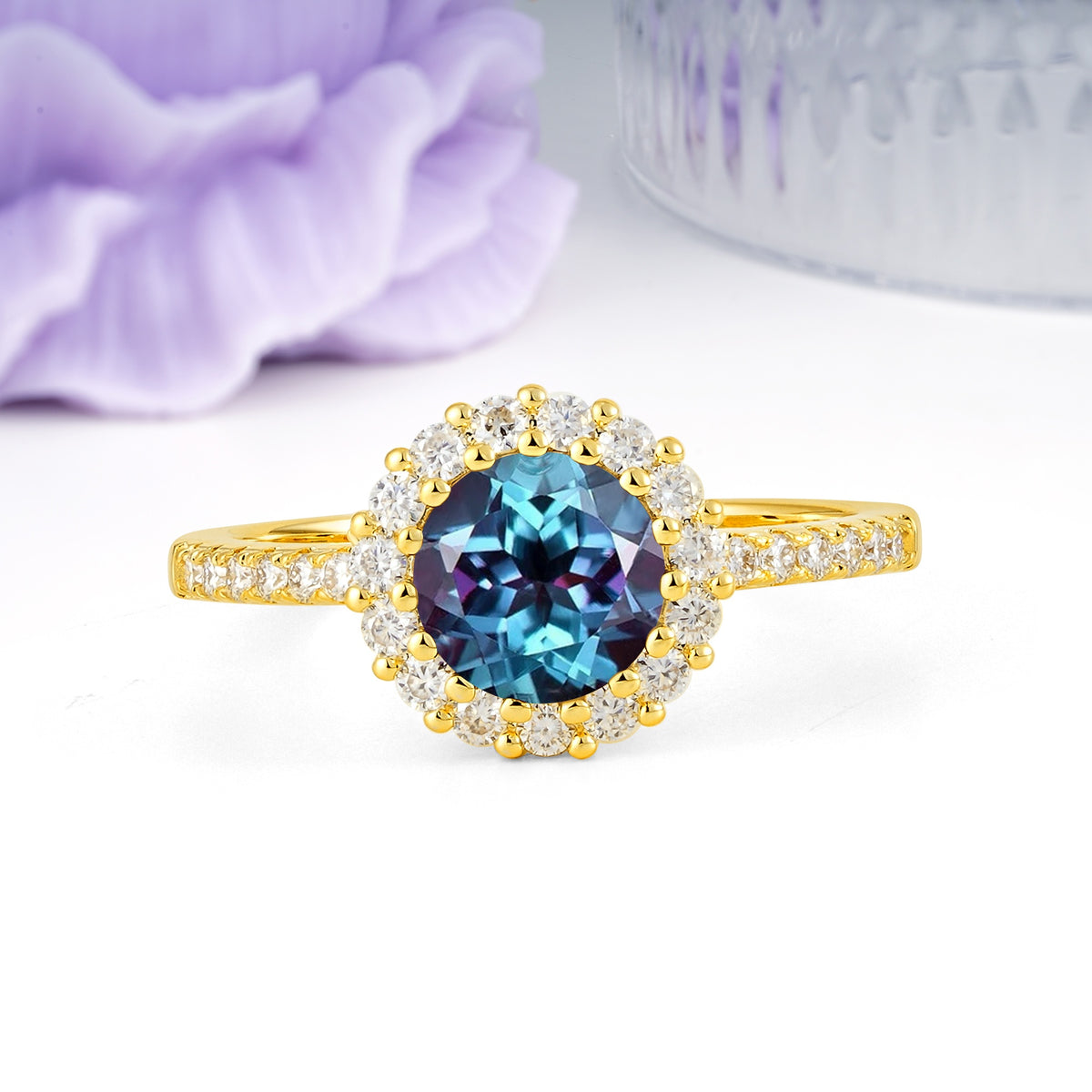 Luxurious and Unique 16 Prong Round Cut Alexandrite Engagement Ring - Additional view