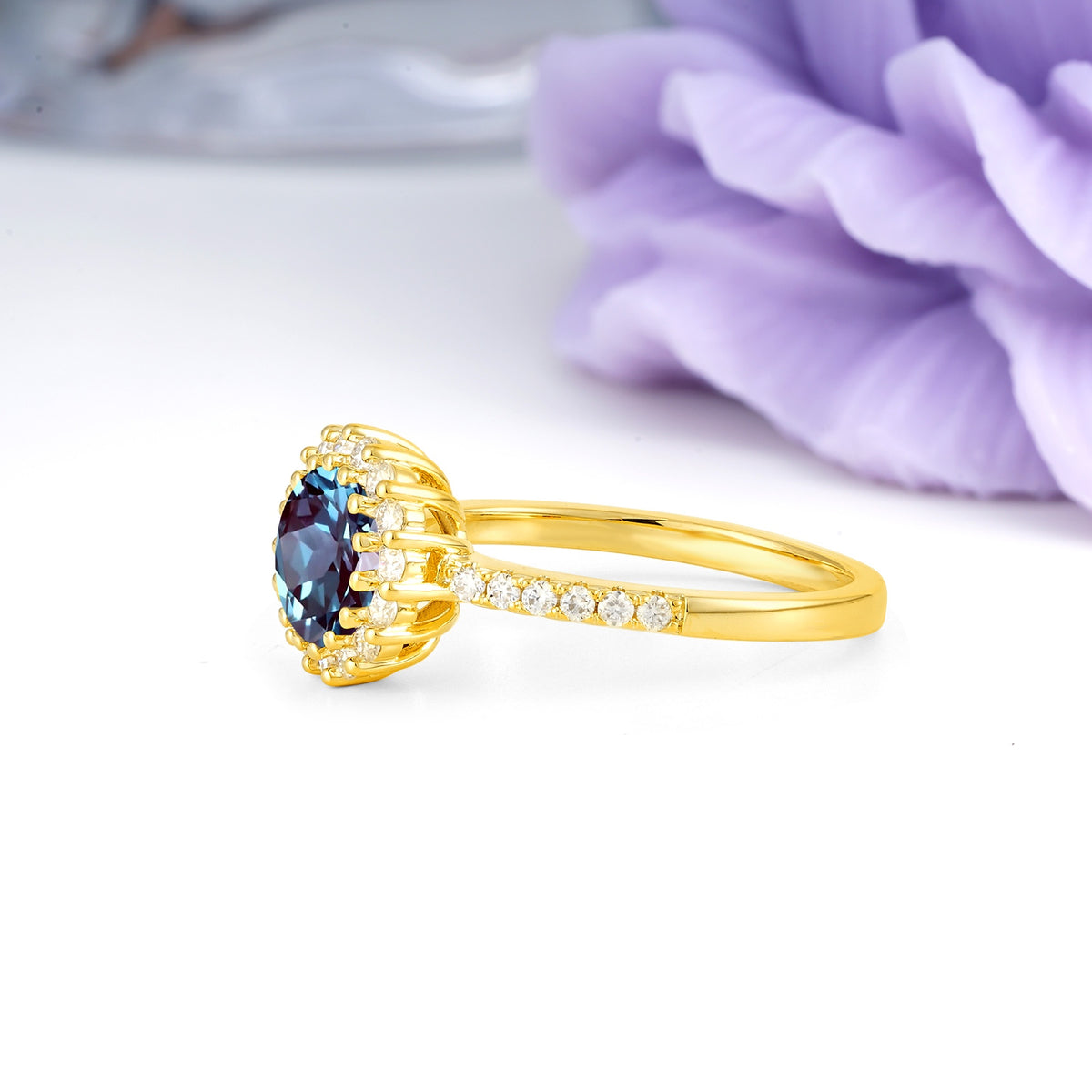 Luxurious and Unique 16 Prong Round Cut Alexandrite Engagement Ring - Additional view