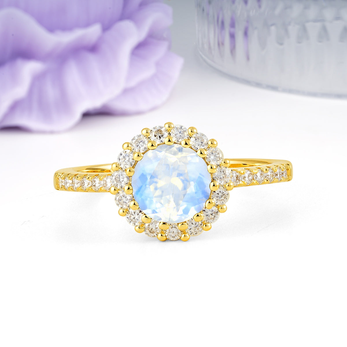 Luxurious and Unique 16 Prong Round Cut Moonstone Engagement Ring - Additional view