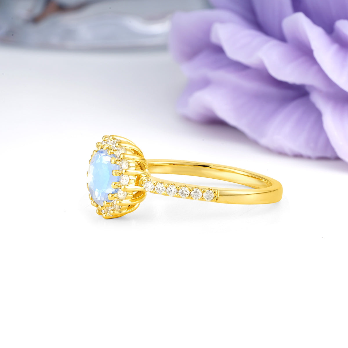 Luxurious and Unique 16 Prong Round Cut Moonstone Engagement Ring - Additional view