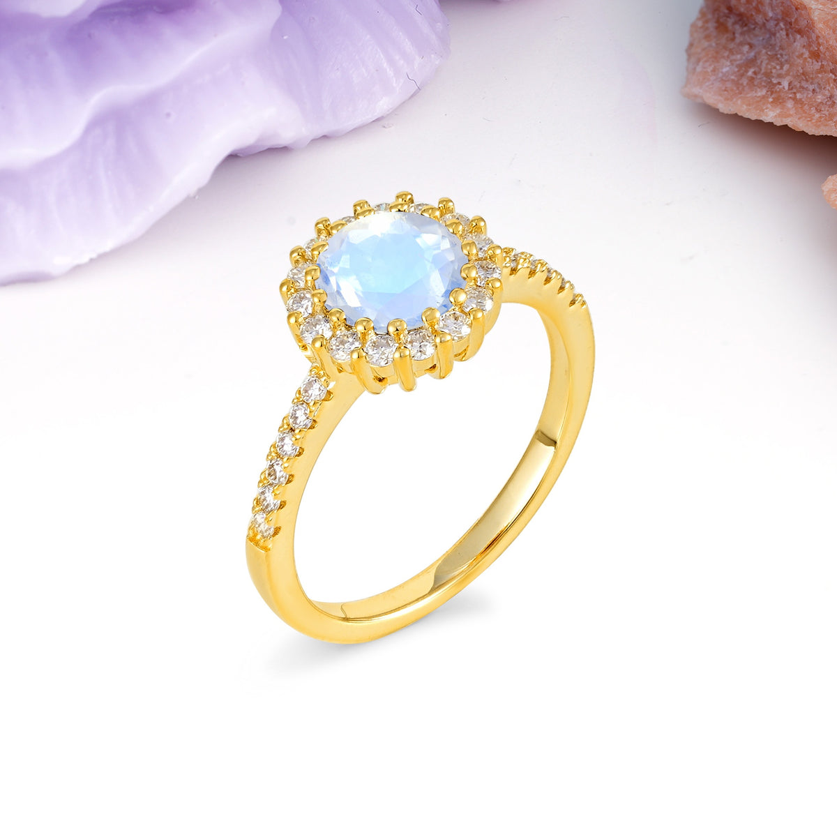 Luxurious and Unique 16 Prong Round Cut Moonstone Engagement Ring - Additional view