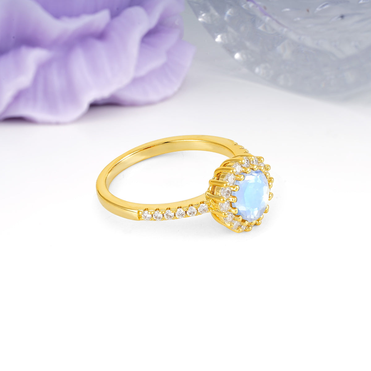 Luxurious and Unique 16 Prong Round Cut Moonstone Engagement Ring - Additional view