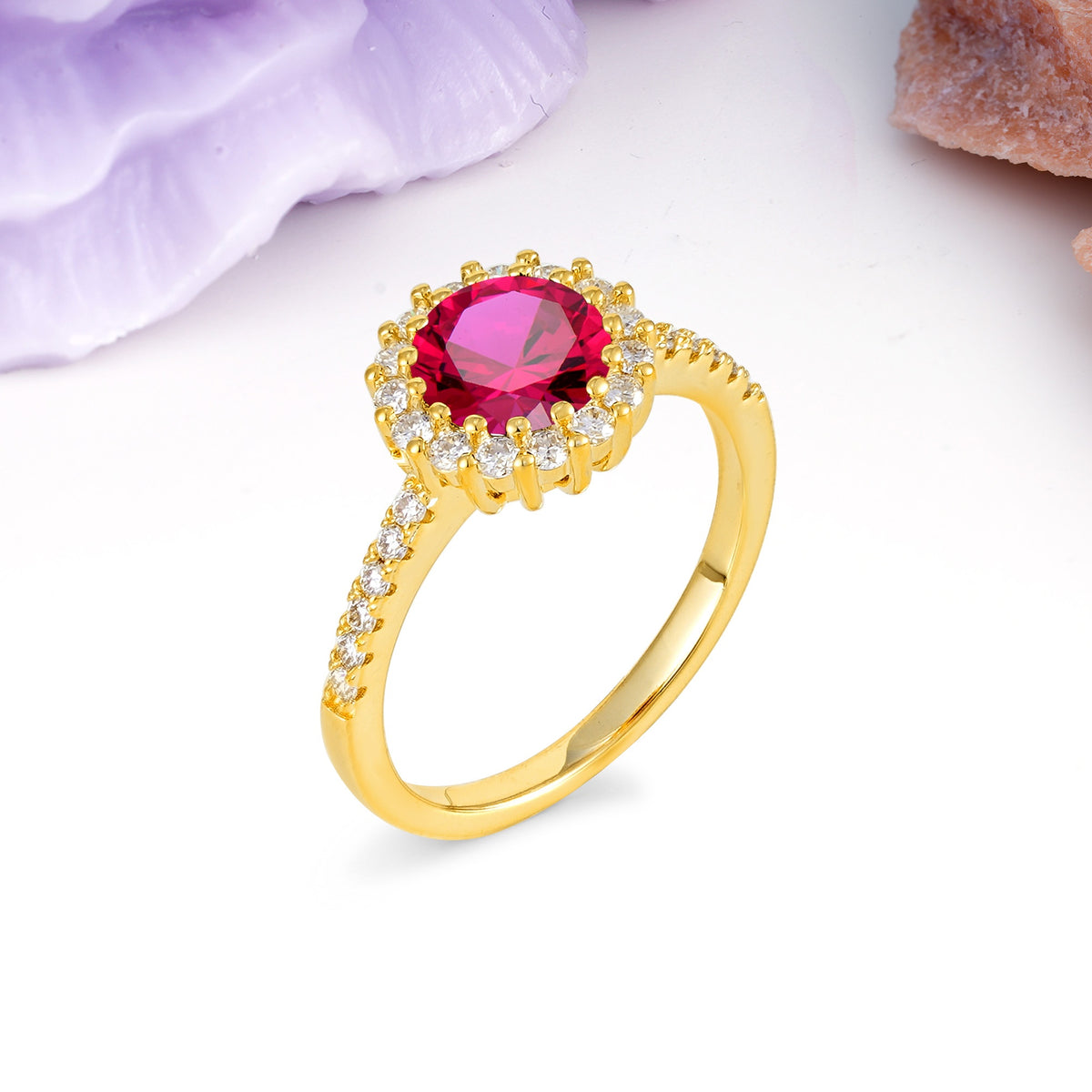 Luxurious and Unique 16 Prong Round Cut Ruby Engagement Ring - Additional view