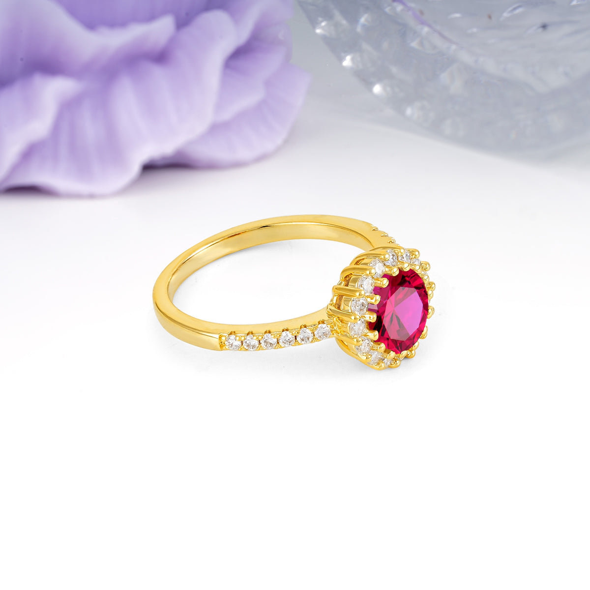 Luxurious and Unique 16 Prong Round Cut Ruby Engagement Ring - Additional view