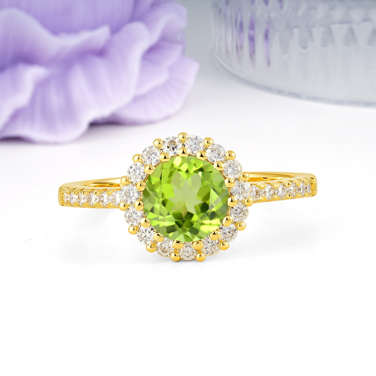 Luxurious and Unique 16 Prong Round Cut Peridot Engagement Ring - Additional view