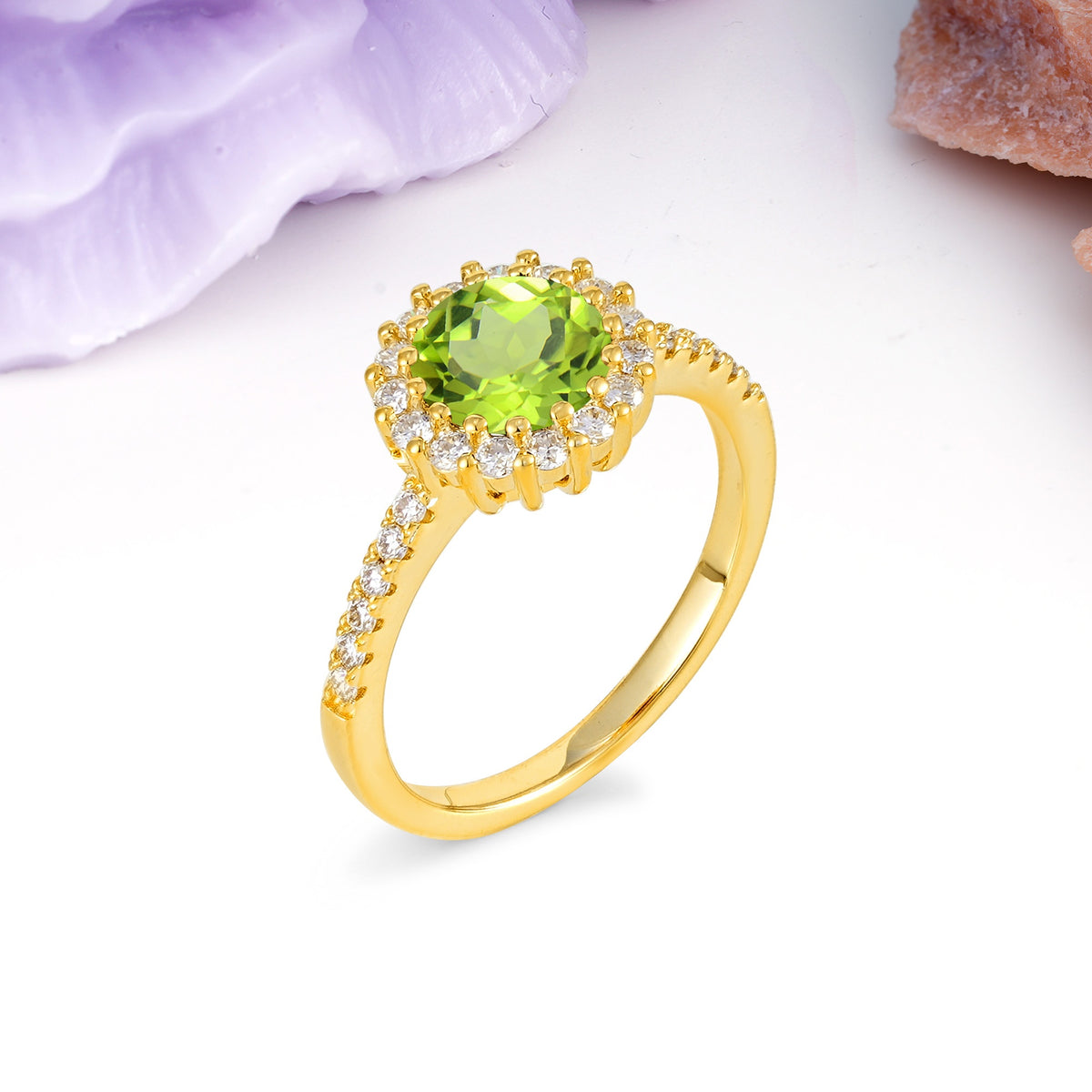 Luxurious and Unique 16 Prong Round Cut Peridot Engagement Ring - Additional view