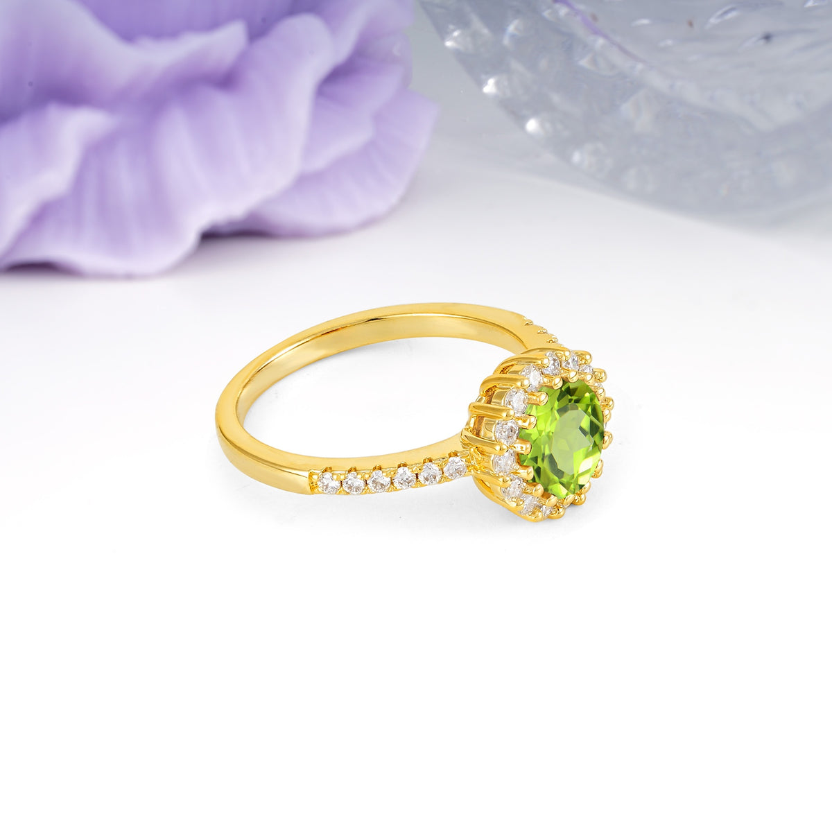Luxurious and Unique 16 Prong Round Cut Peridot Engagement Ring - Additional view