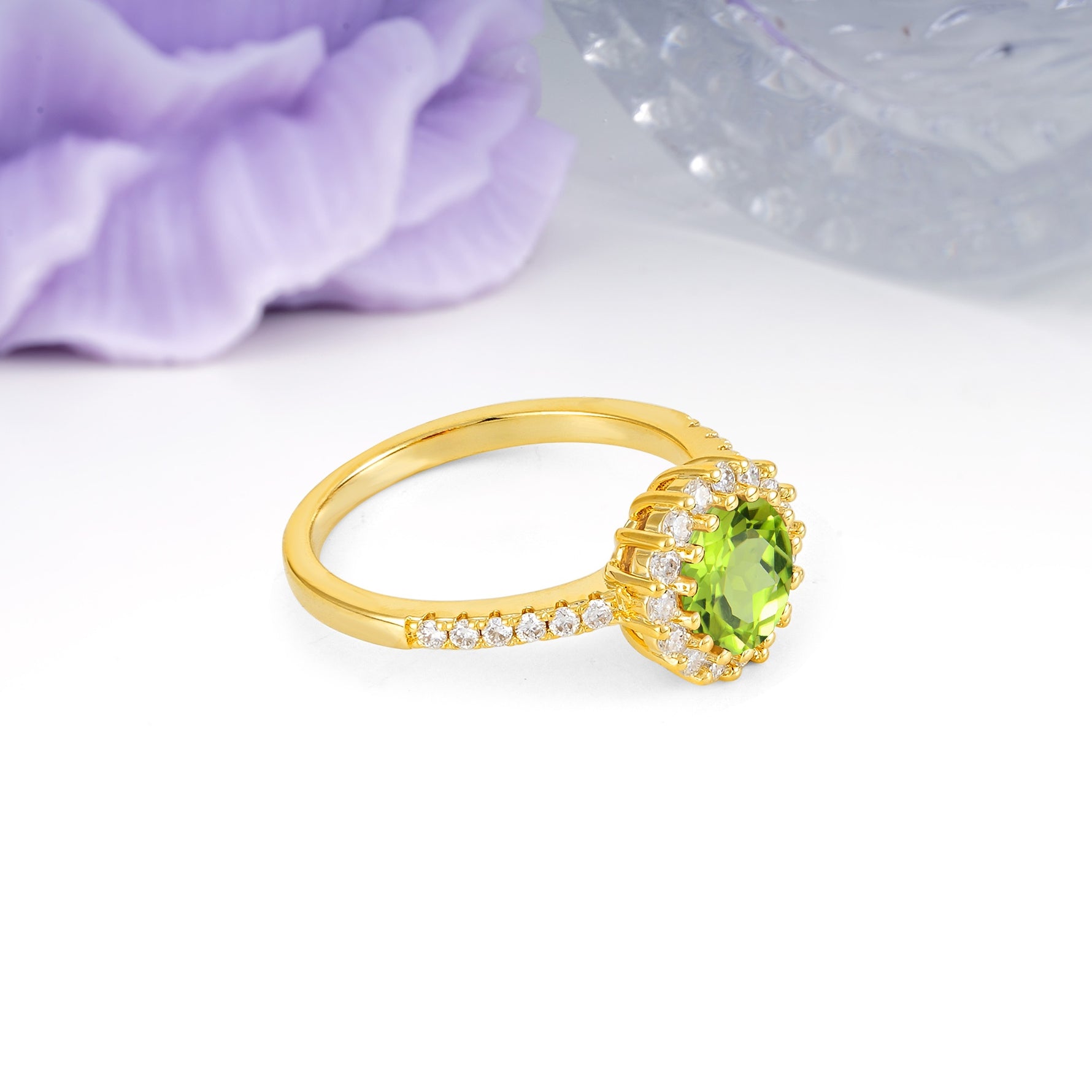 Luxurious and Unique 16 Prong Round Cut Peridot Engagement Ring - Additional view