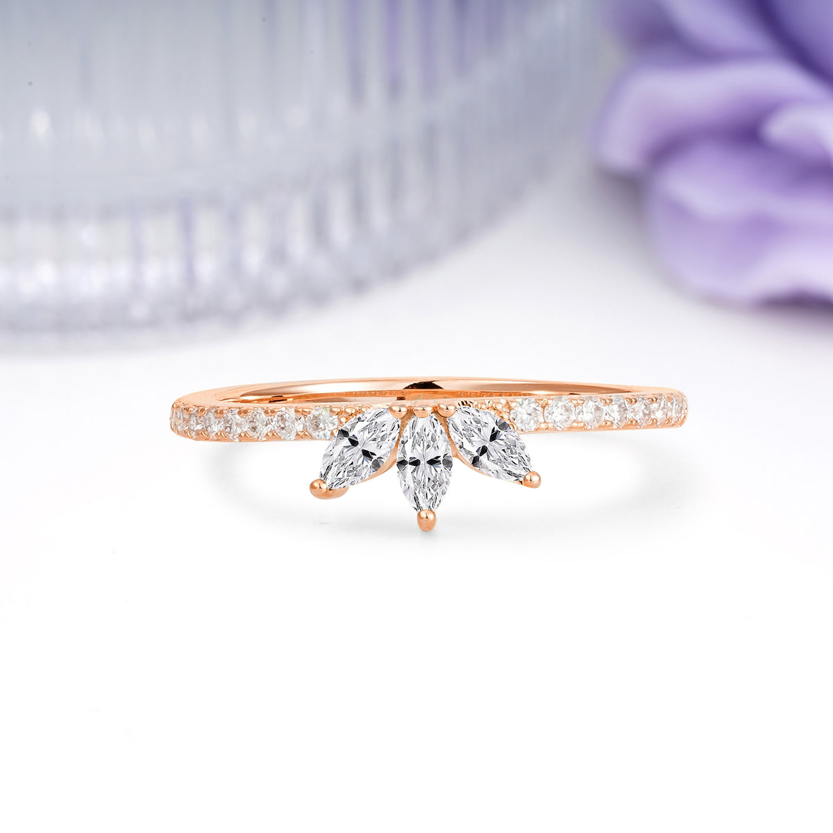 Brilliant Pave Marquise Cut Three‑Stone Lab Diamond Wedding Ring - Additional view