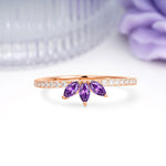 Brilliant Pave Marquise Cut Three‑Stone Amethyst Wedding Ring - Additional view