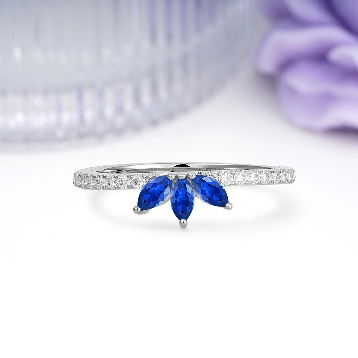 Brilliant Pave Marquise Cut Three‑Stone Sapphire Wedding Ring - Additional view