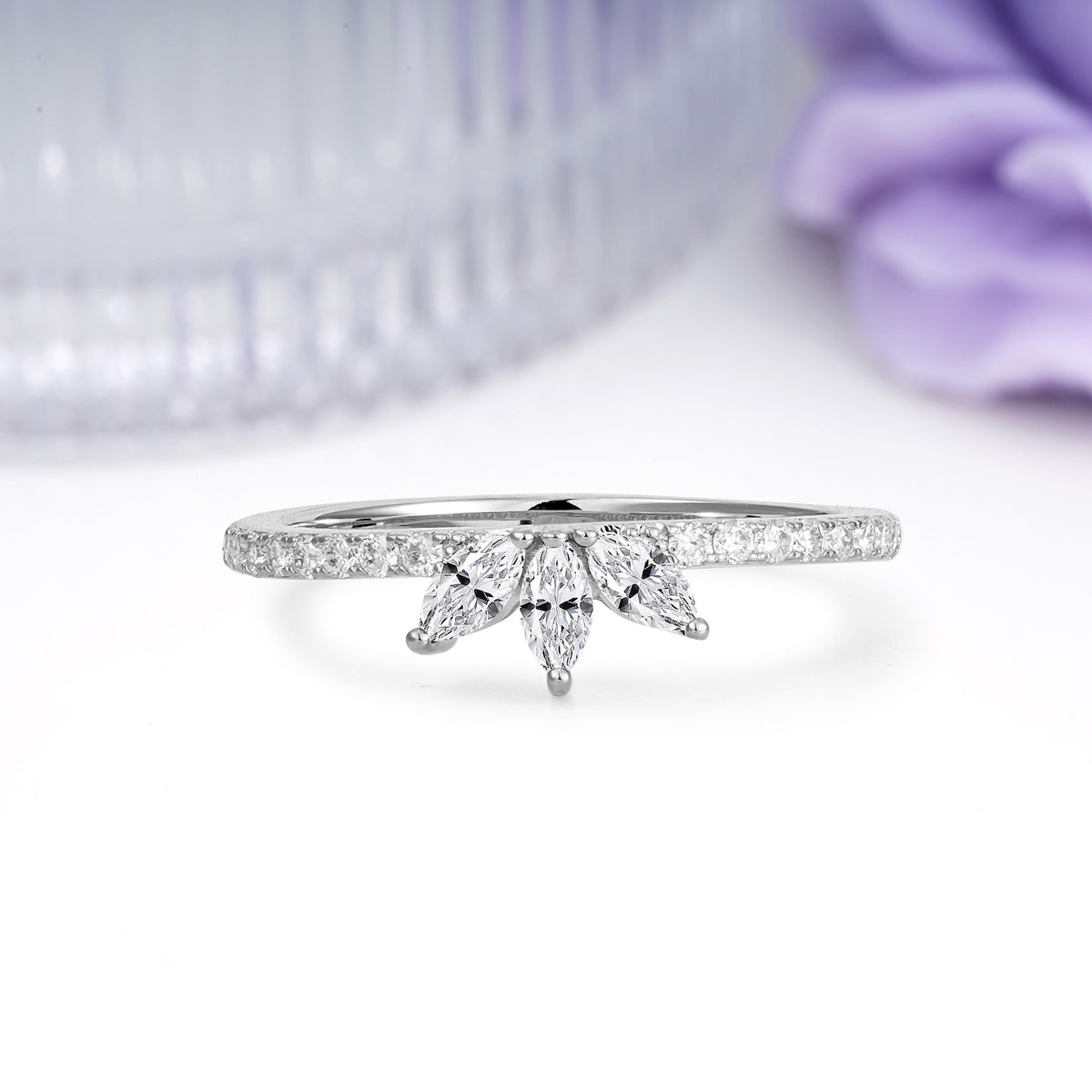 Brilliant Pave Marquise Cut Three‑Stone Lab Diamond Wedding Ring - Additional view