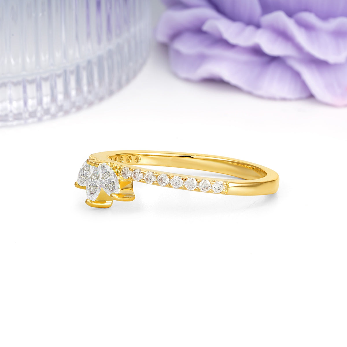 Brilliant Pave Marquise Cut Three‑Stone Moissanite Wedding Ring - Additional view