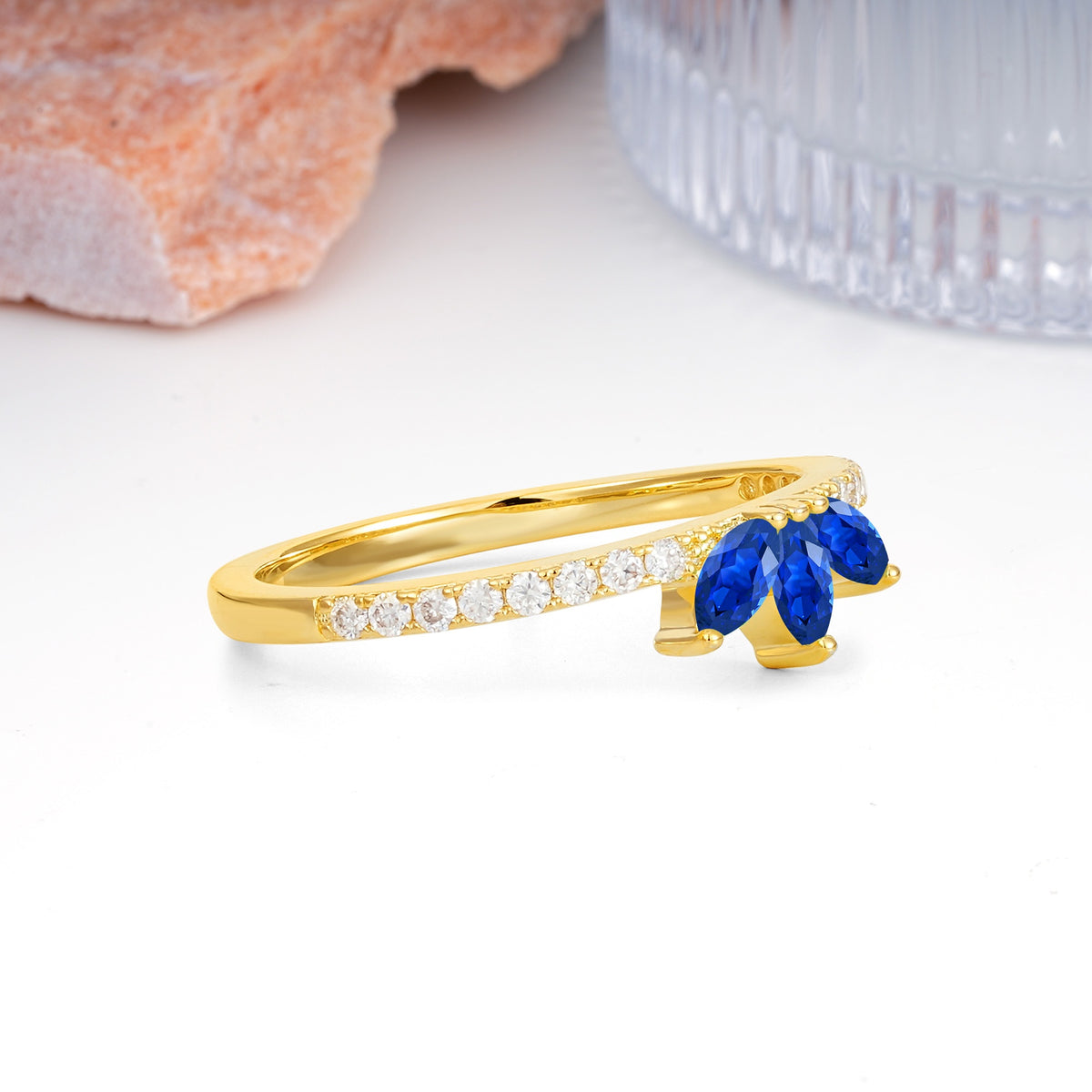 Brilliant Pave Marquise Cut Three‑Stone Sapphire Wedding Ring - Additional view