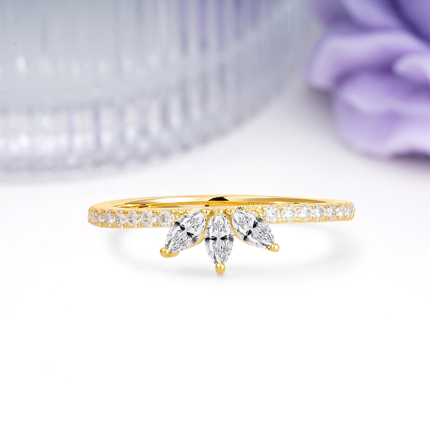 Brilliant Pave Marquise Cut Three‑Stone Lab Diamond Wedding Ring - Additional view