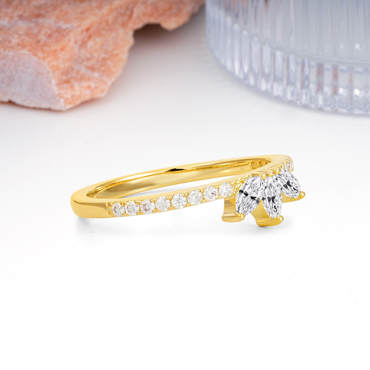 Brilliant Pave Marquise Cut Three‑Stone Lab Diamond Wedding Ring - Additional view