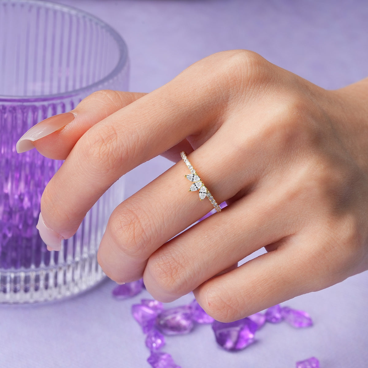 Brilliant Pave Marquise Cut Three‑Stone Lab Diamond Wedding Ring - Additional view