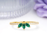 Brilliant Pave Marquise Cut Three‑Stone Emerald Wedding Ring - Additional view