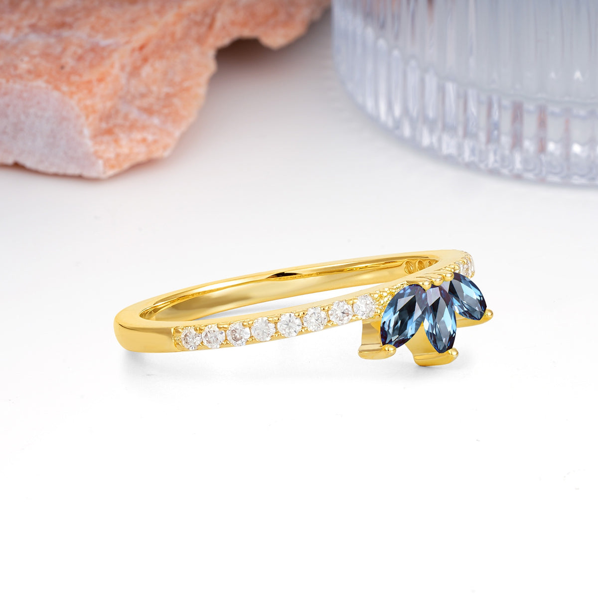 Brilliant Pave Marquise Cut Three‑Stone Alexandrite Wedding Ring - Additional view