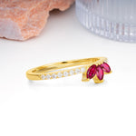 Brilliant Pave Marquise Cut Three‑Stone Ruby Wedding Ring - Additional view