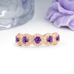 Brilliant Pave Halo Five‑Stone Amethyst Wedding Ring - Additional view