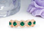 Brilliant Pave Halo Five‑Stone Emerald Wedding Ring - Additional view